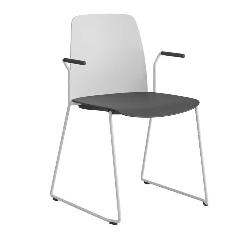 Choice_WhiteFrame_WhiteHeadrest_BlackSeat Stapelbar stol i plast med medar och armstöd - Choice - Billede 1