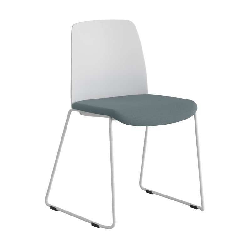 HvidPlastik_HvidBen_BlåSæde_stol5 Stol med tygsits, plastrygg och medar - Choice - Billede 1